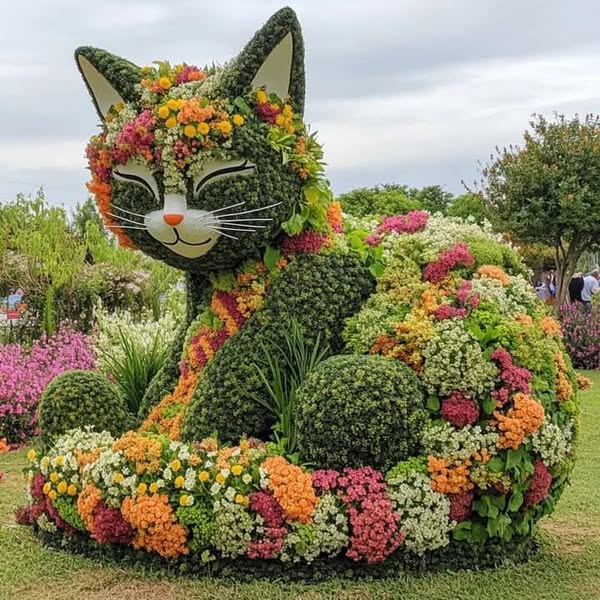 chat en fleurs