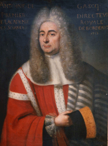 Antoine-Alexandre de Gascq de la Roche (1712-1781), descendant d'une famille probablement originaire d'Angleterre mais établie en Bazadais dès le XV° siècle et maintenue dans la noblesse par un jugement de l'Intendant de Bordeaux de 1656,  fut reçu Conseiller au Parlement en 1731 et succéda à son père comme Président à mortier en 1739.